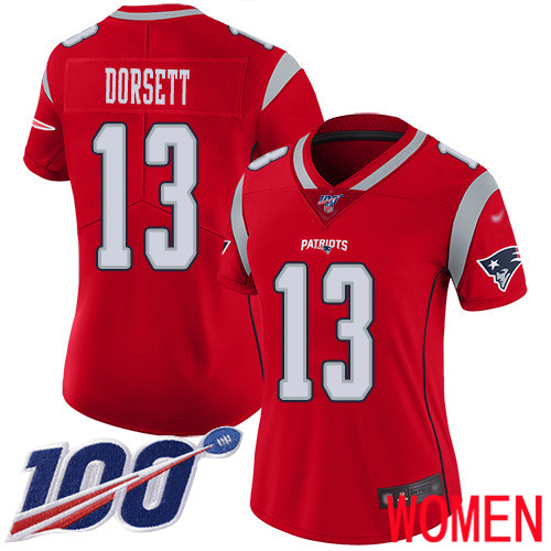 New England Patriots Football #13 100th Season Inverted Limited Red Women Phillip Dorsett NFL Jersey